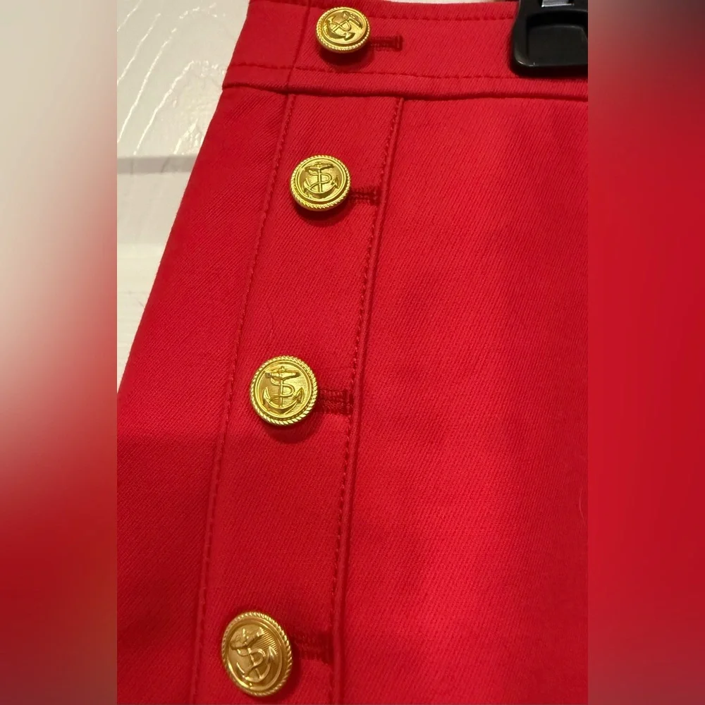 J.Crew Red Cotton Spandex Sailor Skirt Gold Buttons Preppy Nautical Size 4